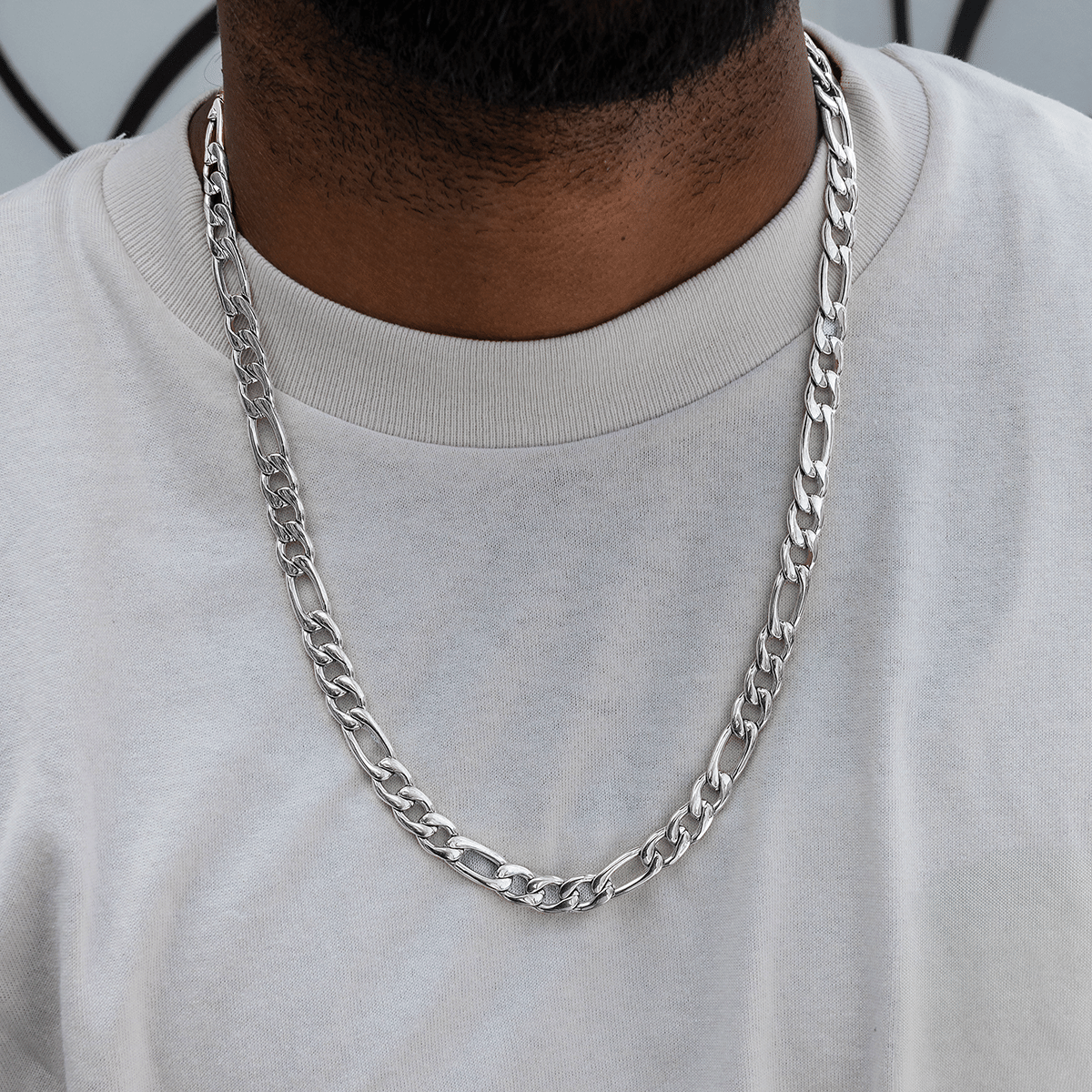 GLD Men Figaro Chain in White Gold - 9 mm