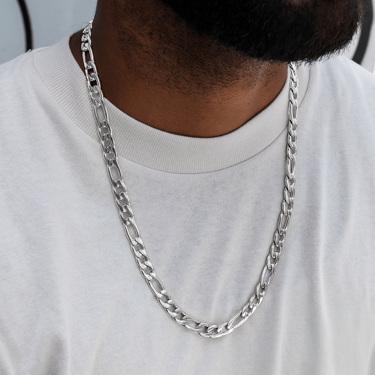 GLD Men Figaro Chain in White Gold - 9 mm