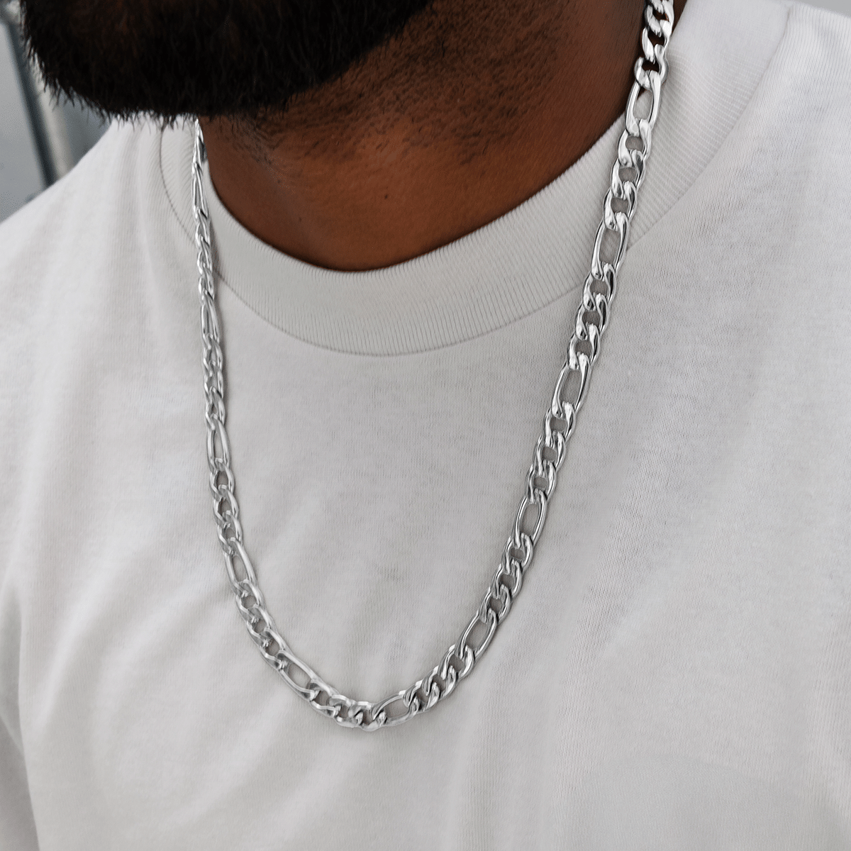 GLD Men Figaro Chain in White Gold - 9 mm