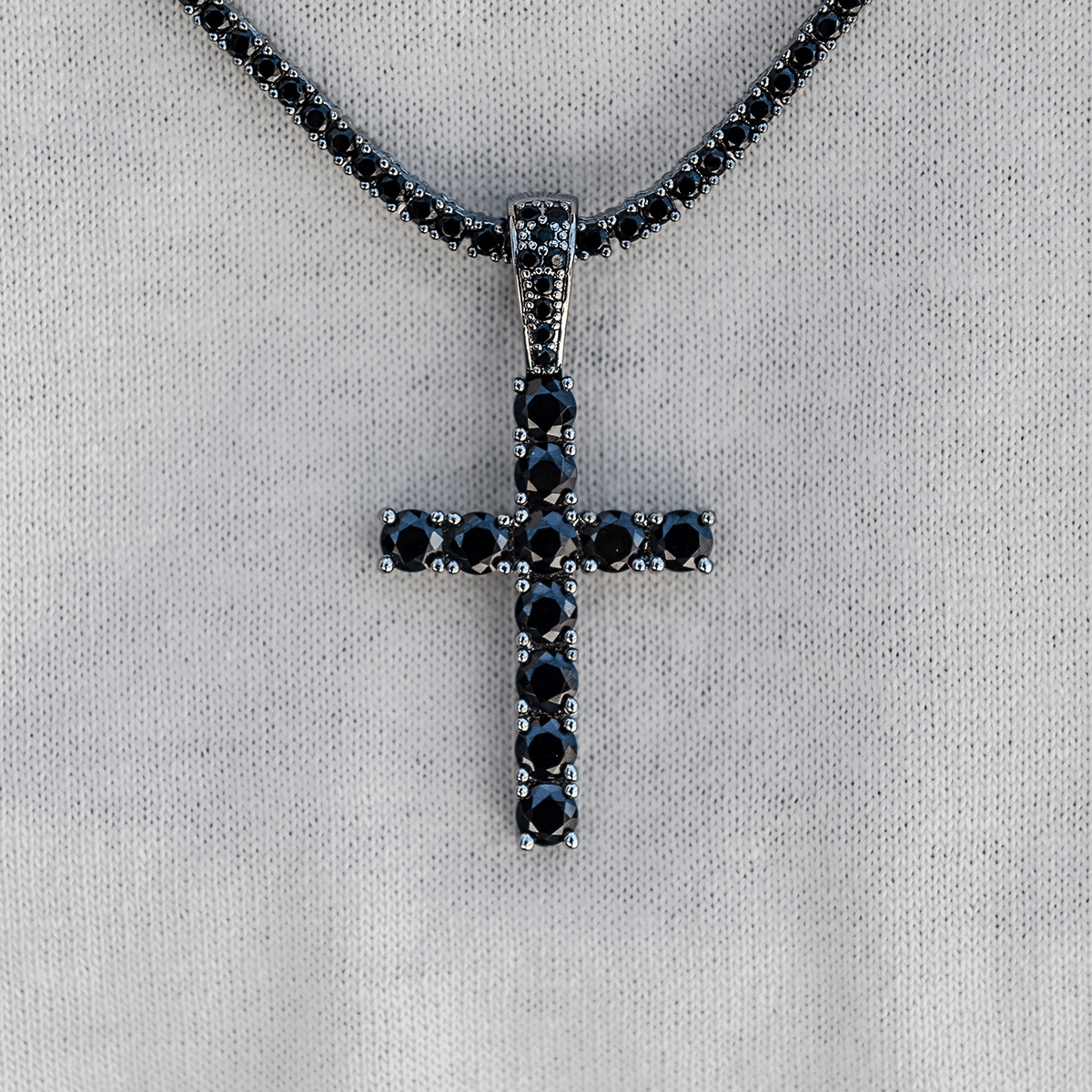 GLD Women Black Stone Diamond Cross Pendant in Black