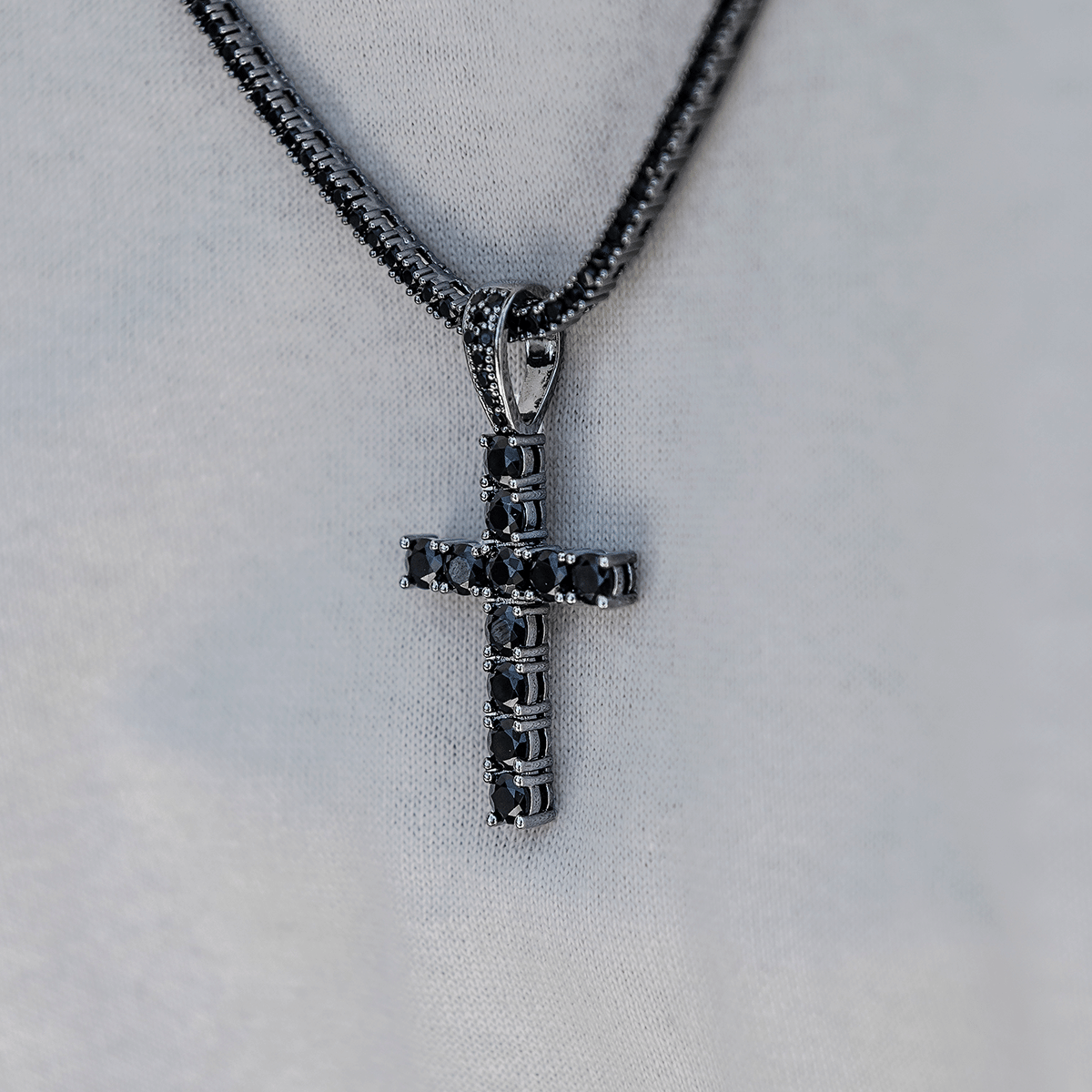 GLD Men Black Stone Diamond Cross Pendant in Black