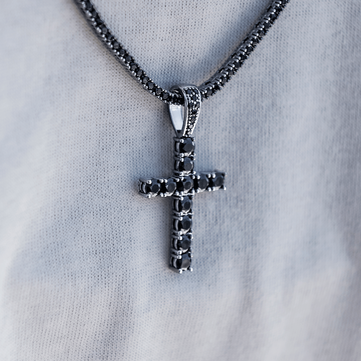 GLD Men Black Stone Diamond Cross Pendant in Black