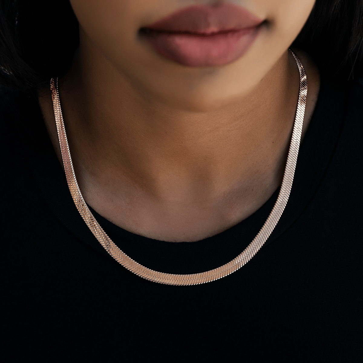 GLD Women Herringbone Necklace in Rose Gold - 8 mm