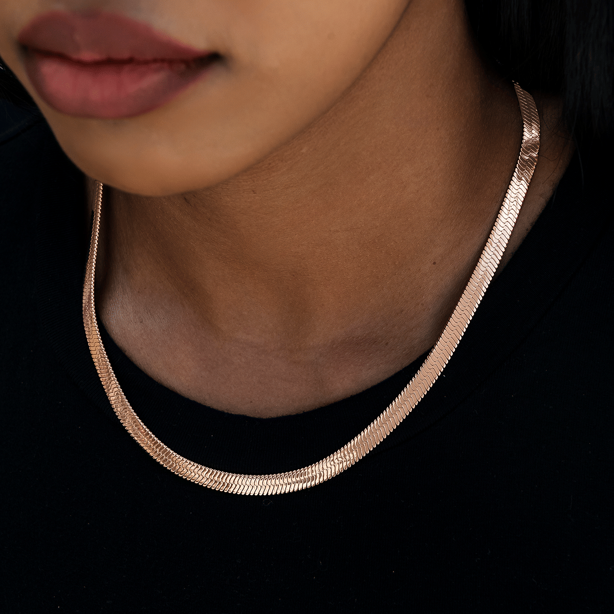 GLD Women Herringbone Necklace in Rose Gold - 8 mm