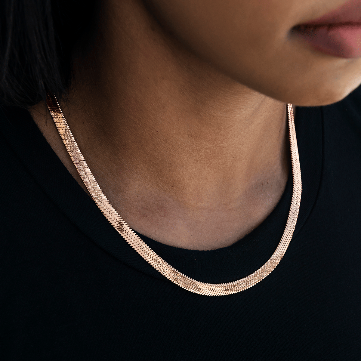 GLD Women Herringbone Necklace in Rose Gold - 8 mm