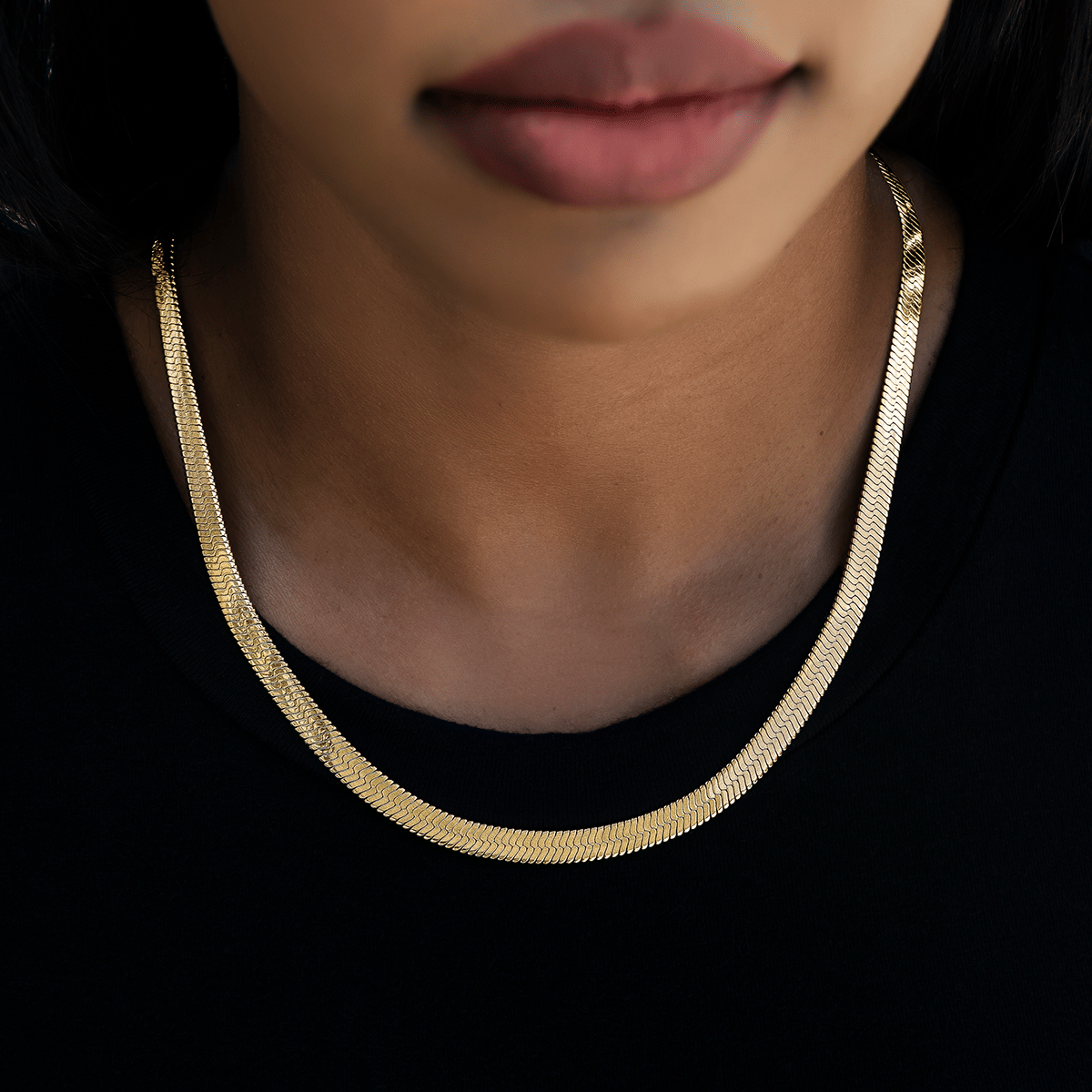 GLD Women Herringbone Necklace in Yellow Gold - 8 mm