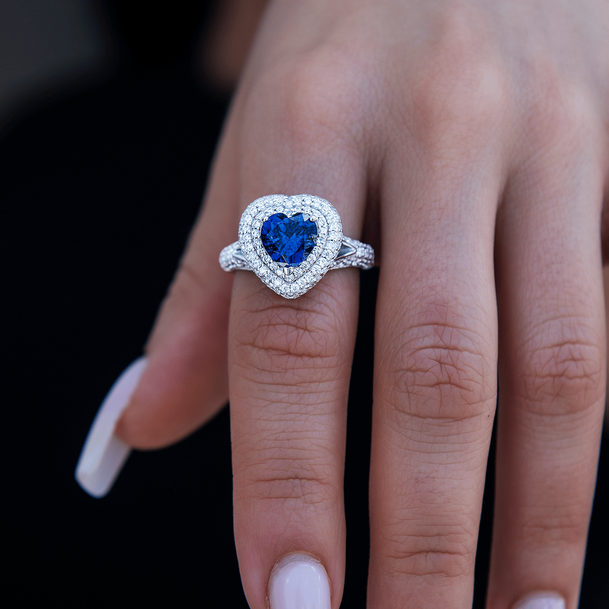 GLD Women Sapphire Heart Ring in White Gold Vermeil