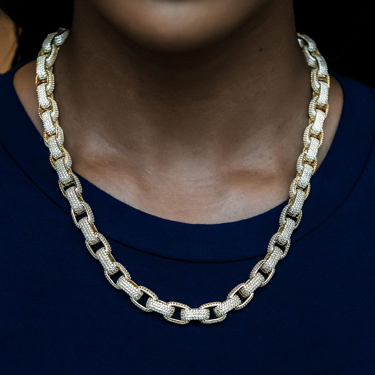 GLD Women Diamond Box Link Necklace in Yellow Gold - 9 mm