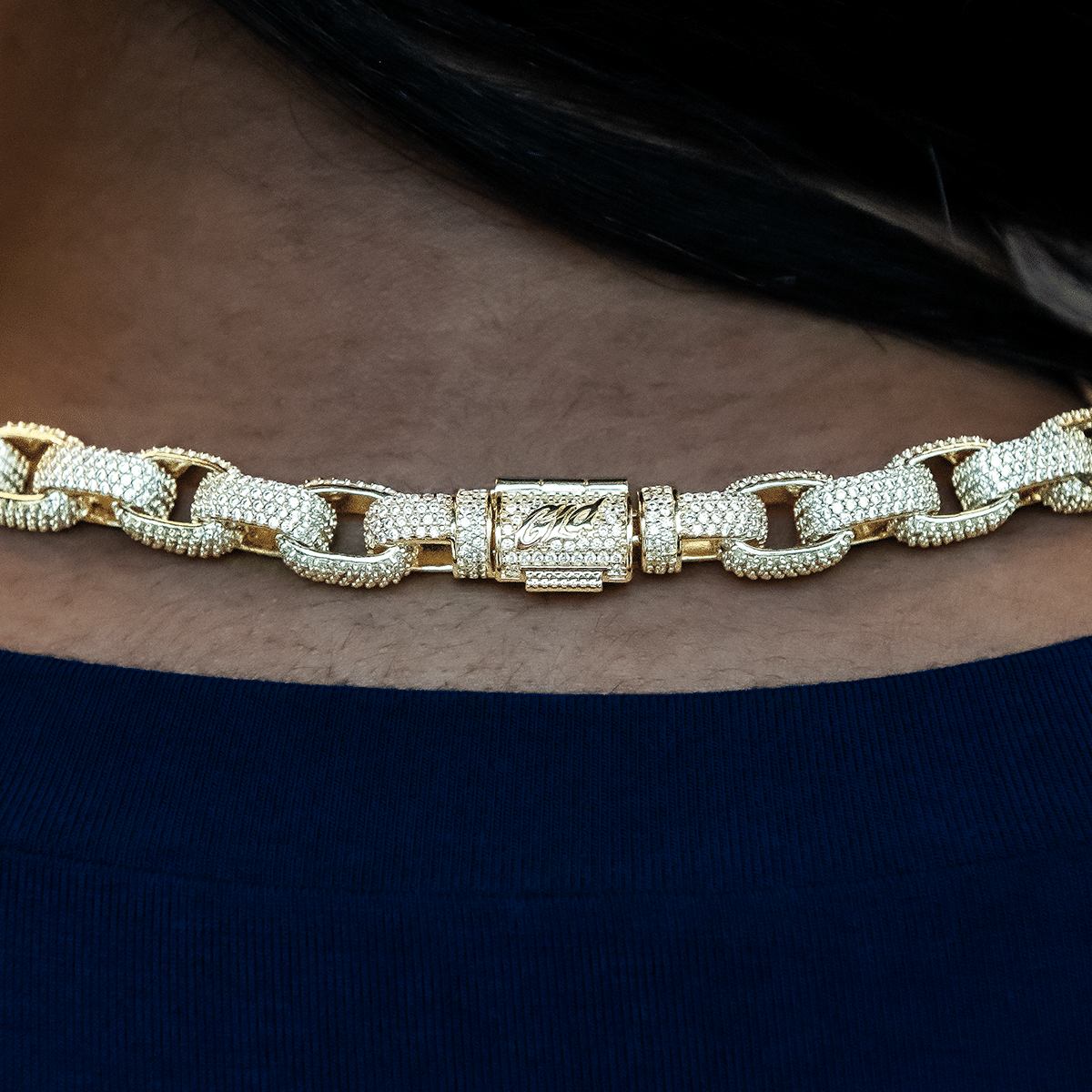 GLD Women Diamond Box Link Necklace in Yellow Gold - 9 mm