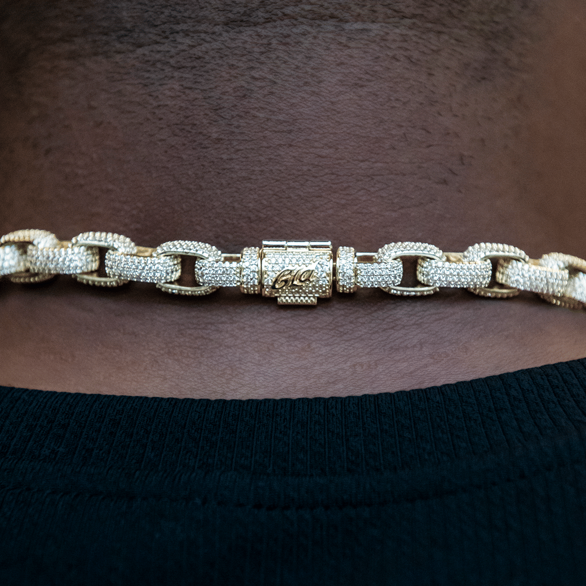 GLD Men Diamond Box Link Chain in Yellow Gold - 9 mm