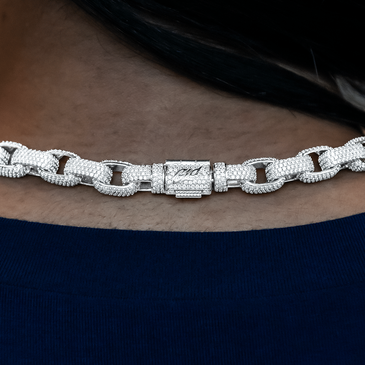 GLD Women Diamond Box Link Necklace in White Gold - 9 mm