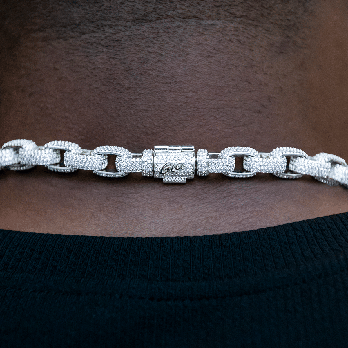 GLD Men Diamond Box Link Chain in White Gold - 9 mm