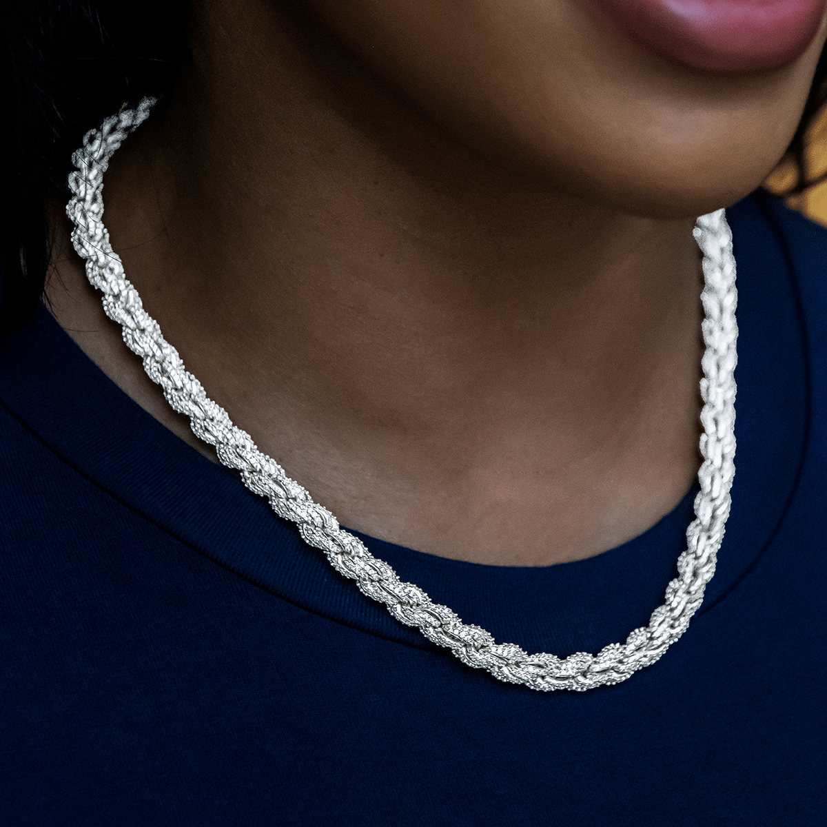 GLD Women Diamond Rope Necklace in White Gold - 8 mm