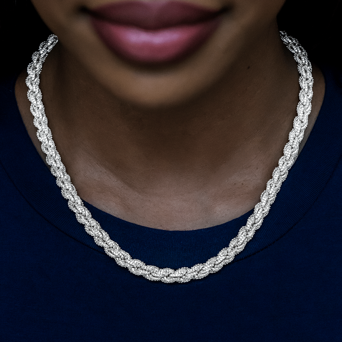 GLD Women Diamond Rope Necklace in White Gold - 8 mm