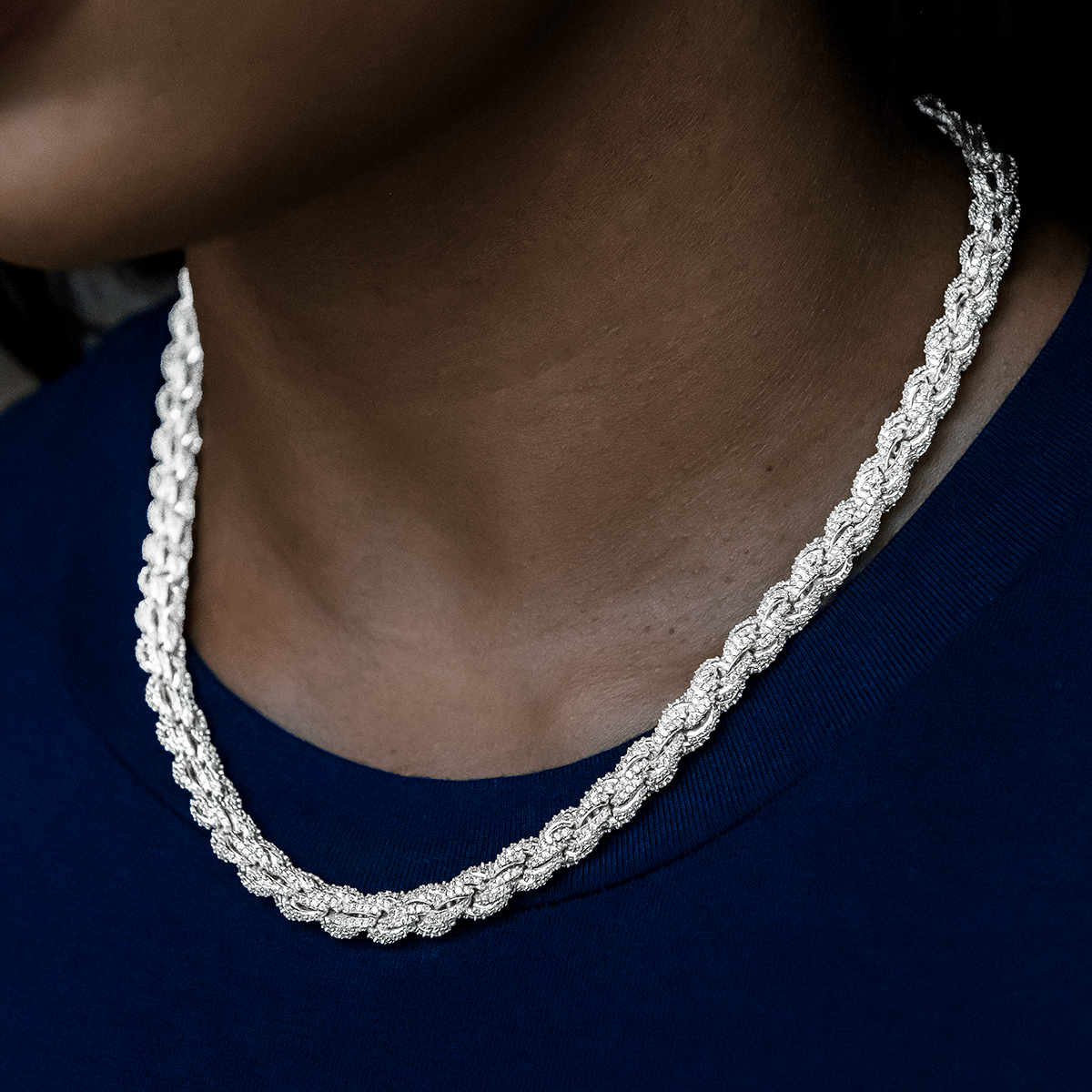 GLD Women Diamond Rope Necklace in White Gold - 8 mm