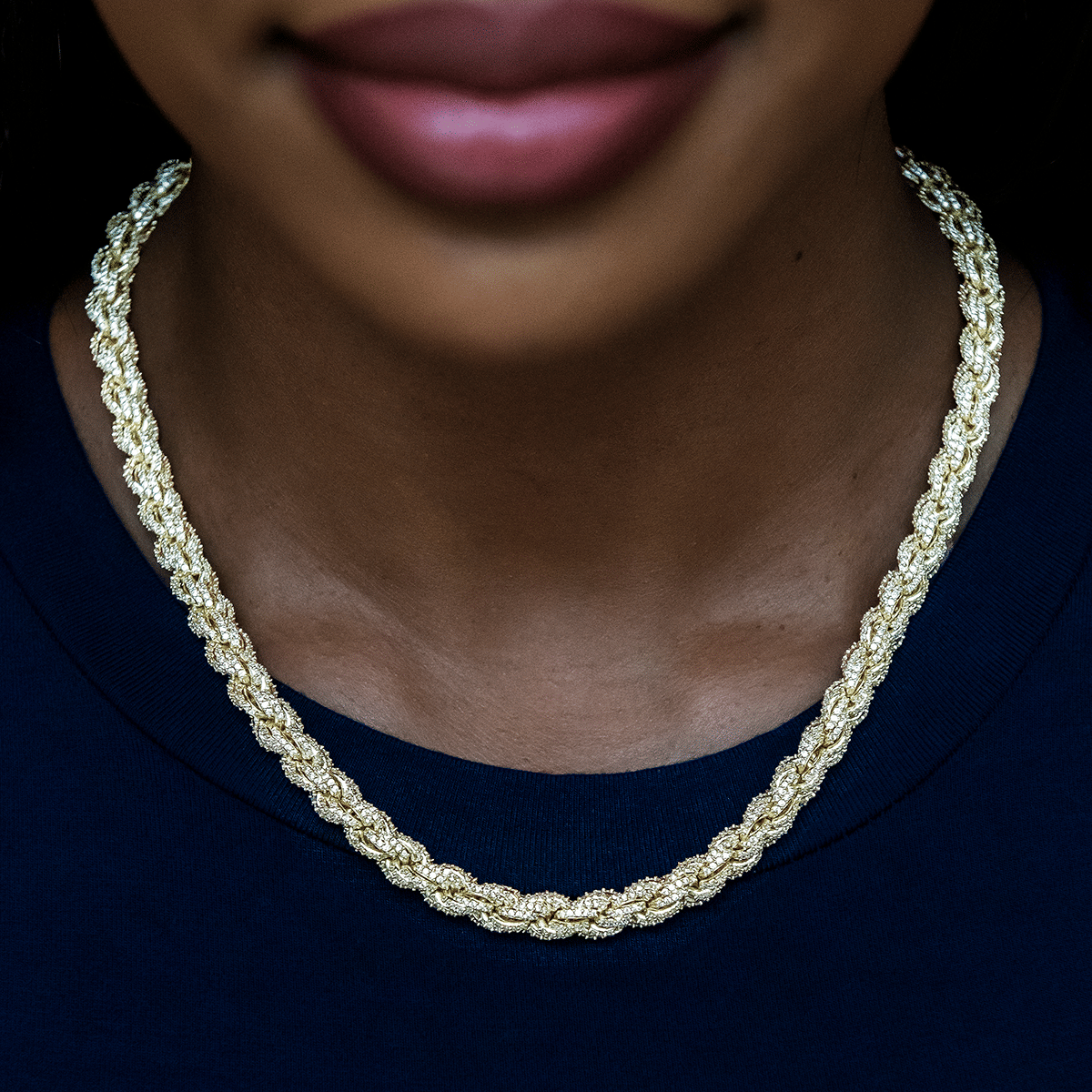 GLD Women Diamond Rope Necklace in Yellow Gold - 8 mm