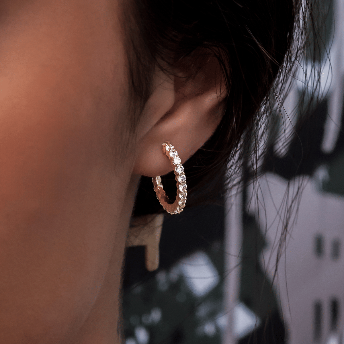 GLD Women Eternity Hoop Earrings in Yellow Gold - 2 mm