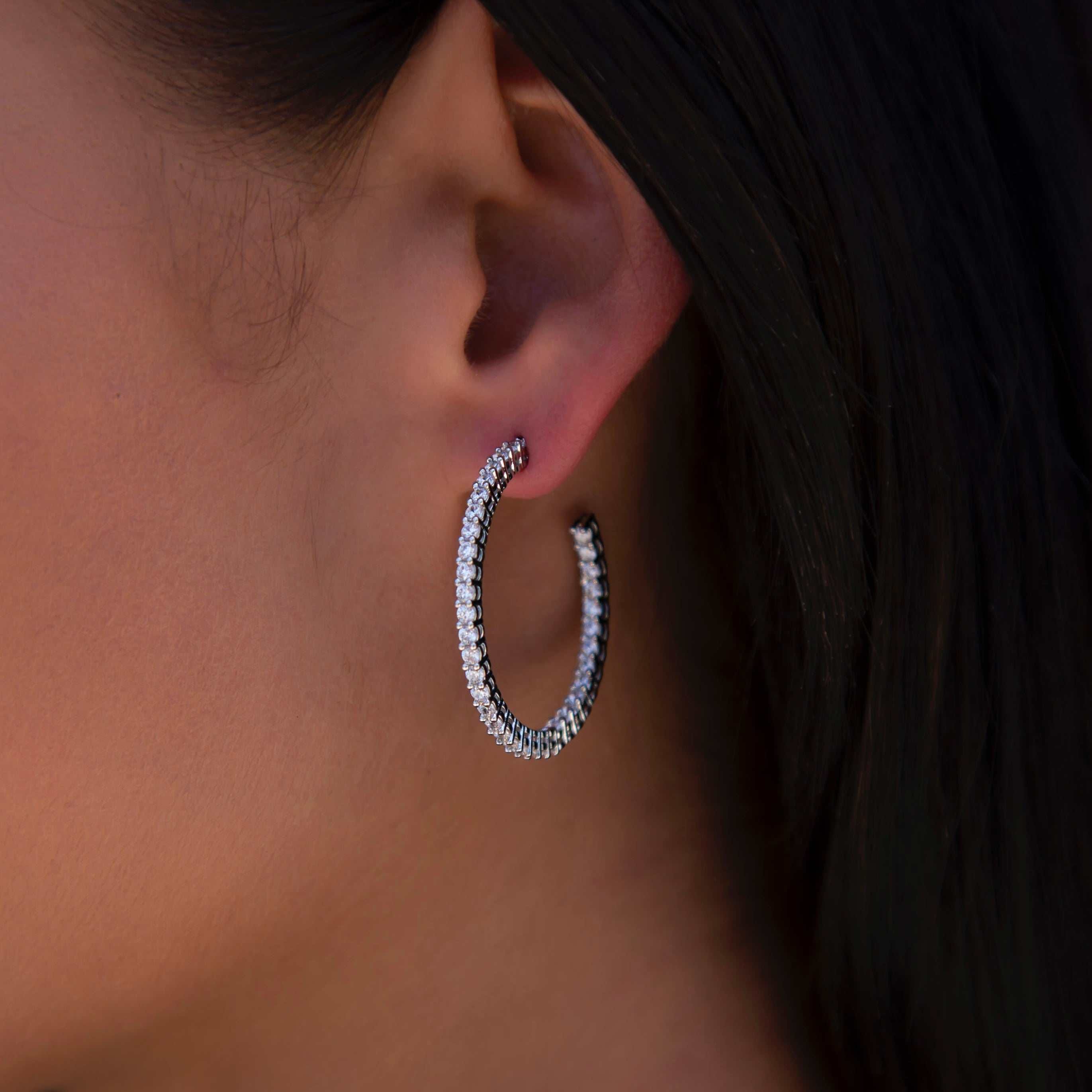 GLD Women Eternity Hoop Earrings in White Gold - 2 mm