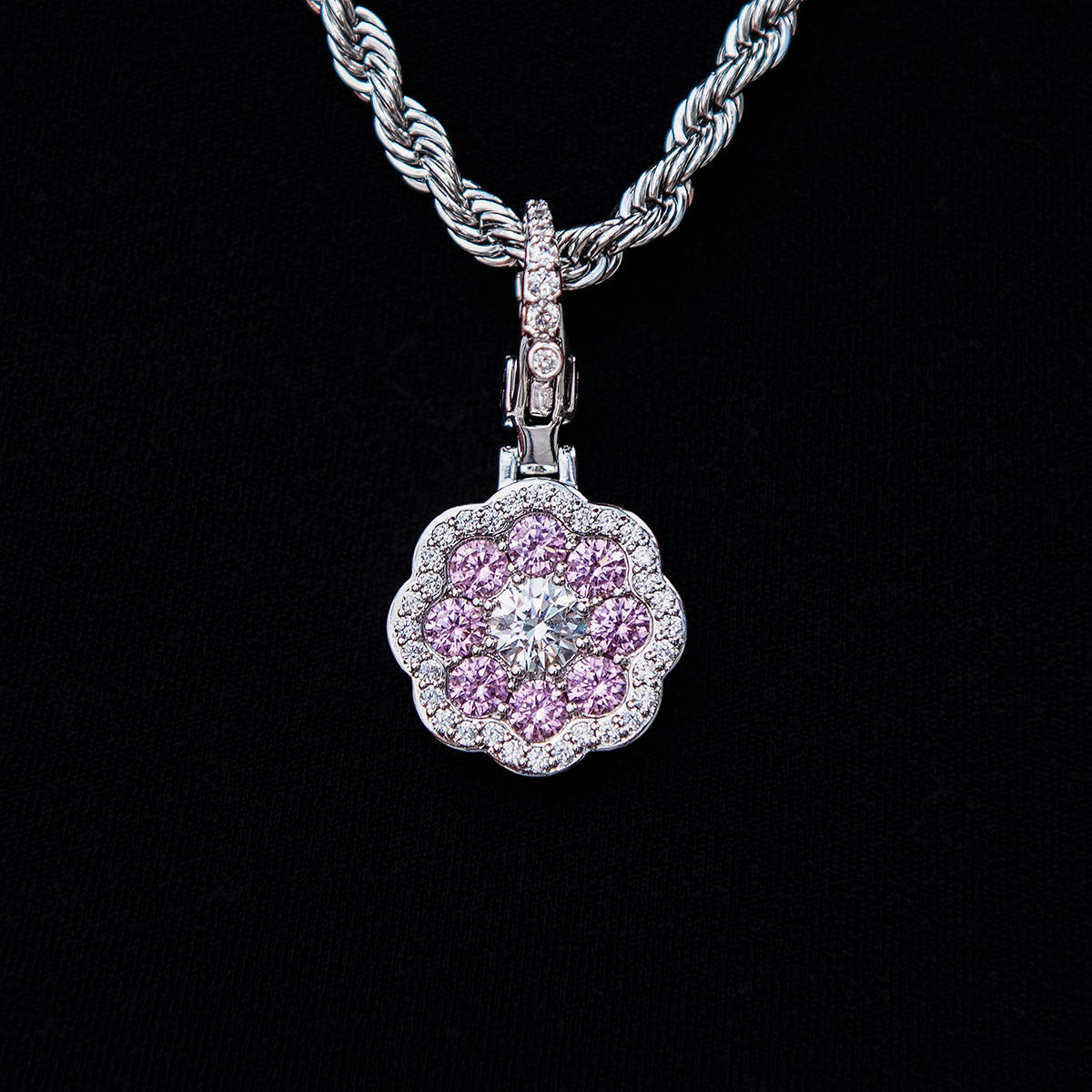 GLD Women Pink Flower Stone Clip On Pendant - White Gold