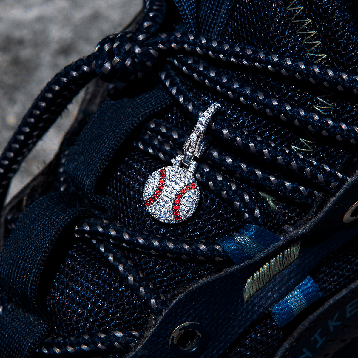 GLD Men Iced Baseball Clip On Pendant - White Gold