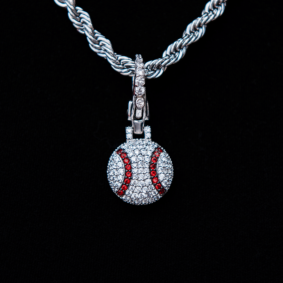GLD Men Iced Baseball Clip On Pendant - White Gold