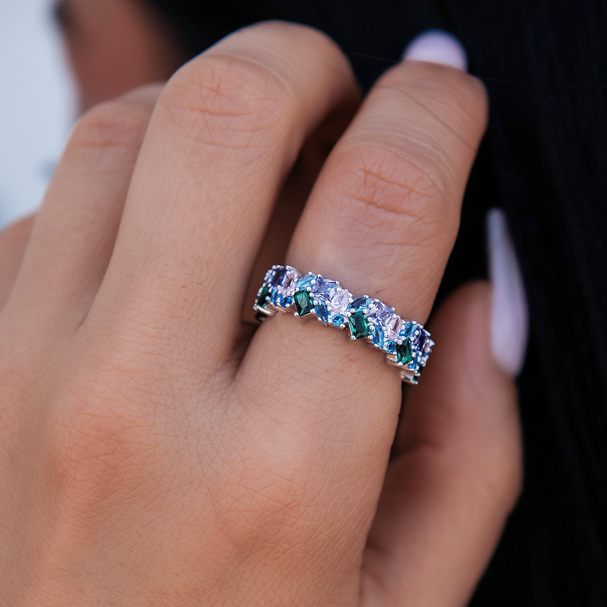 GLD Women Multicolor Royal Gemstone Ring - White Gold Vermeil