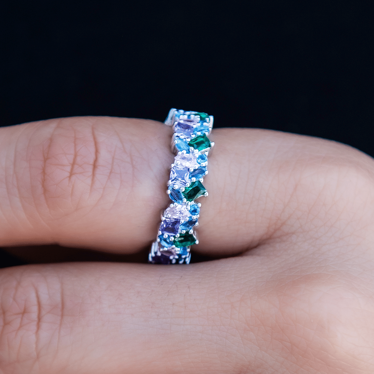 GLD Women Multicolor Royal Gemstone Ring - White Gold Vermeil