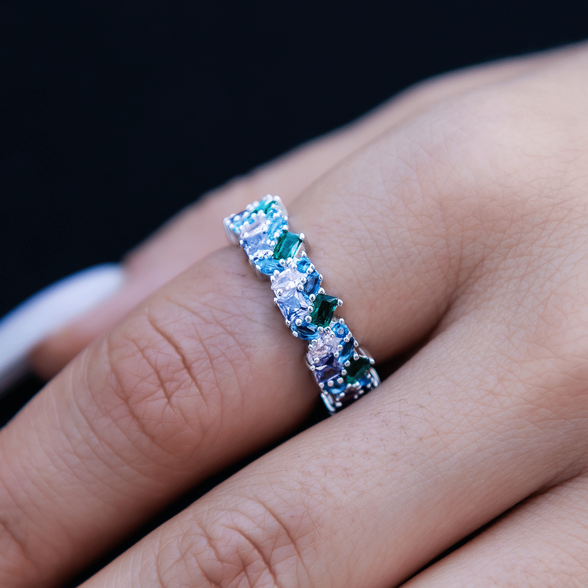 GLD Women Multicolor Royal Gemstone Ring - White Gold Vermeil