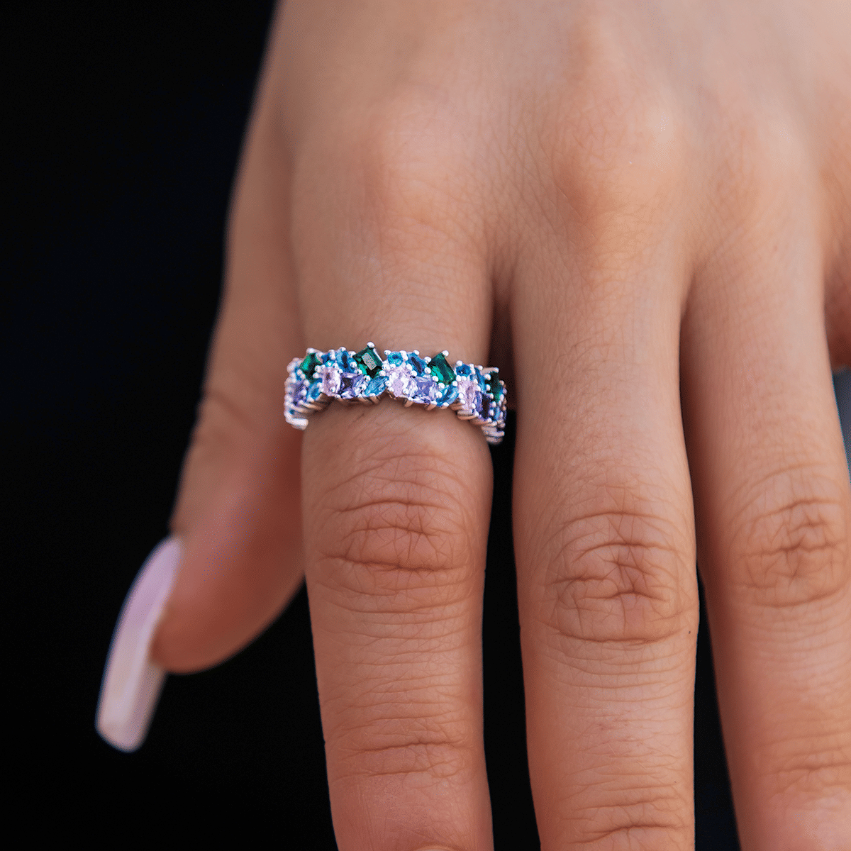 GLD Women Multicolor Royal Gemstone Ring - White Gold Vermeil