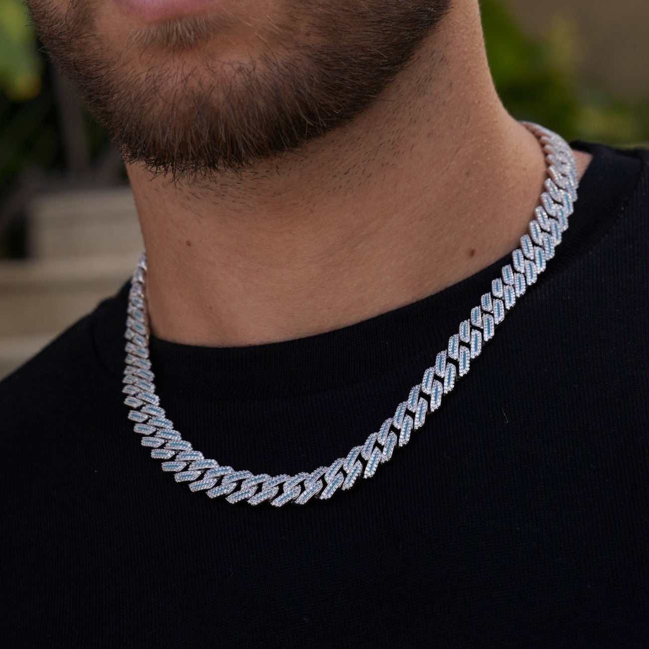 GLD Men Luminous Diamond Prong Cuban Necklace in White Gold - 12 mm