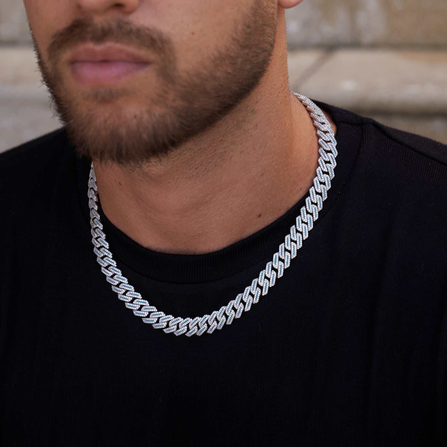 GLD Men Luminous Diamond Prong Cuban Necklace in White Gold - 12 mm