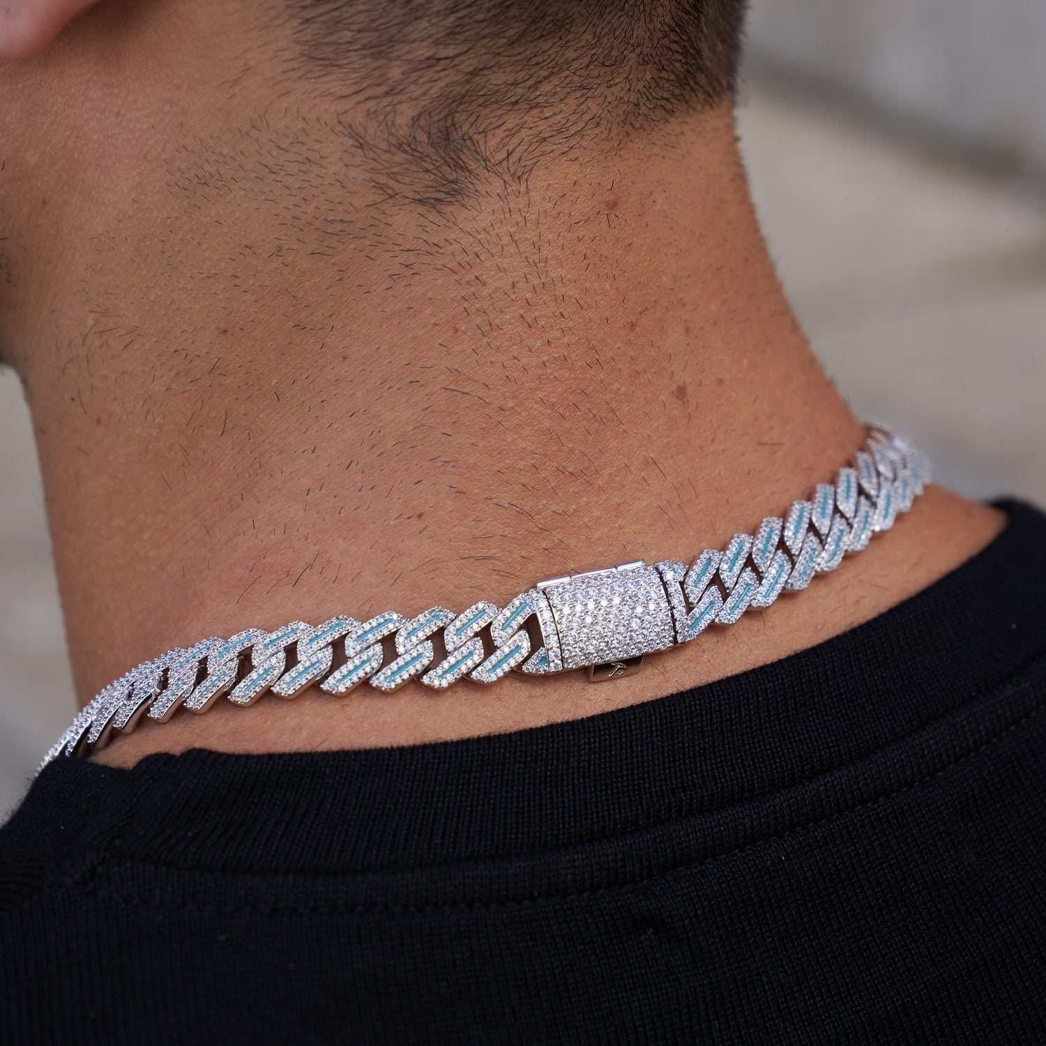 GLD Men Luminous Diamond Prong Cuban Necklace in White Gold - 12 mm