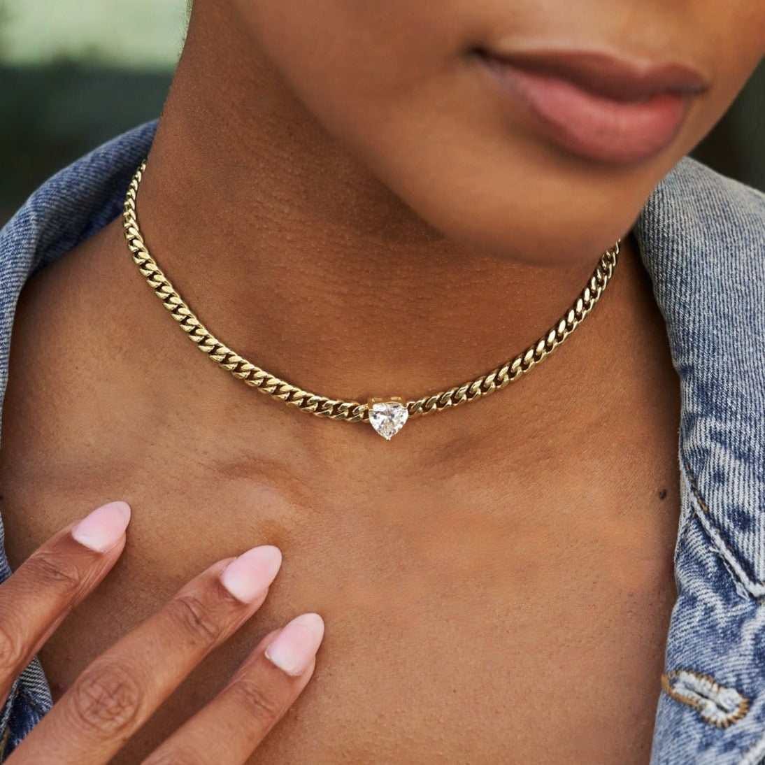 GLD Women Crystal Heart Miami Cuban in Yellow Gold