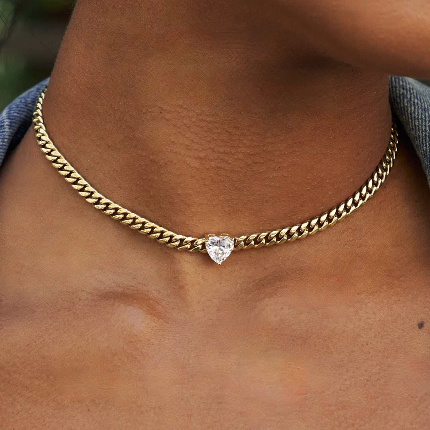 GLD Women Crystal Heart Miami Cuban in Yellow Gold
