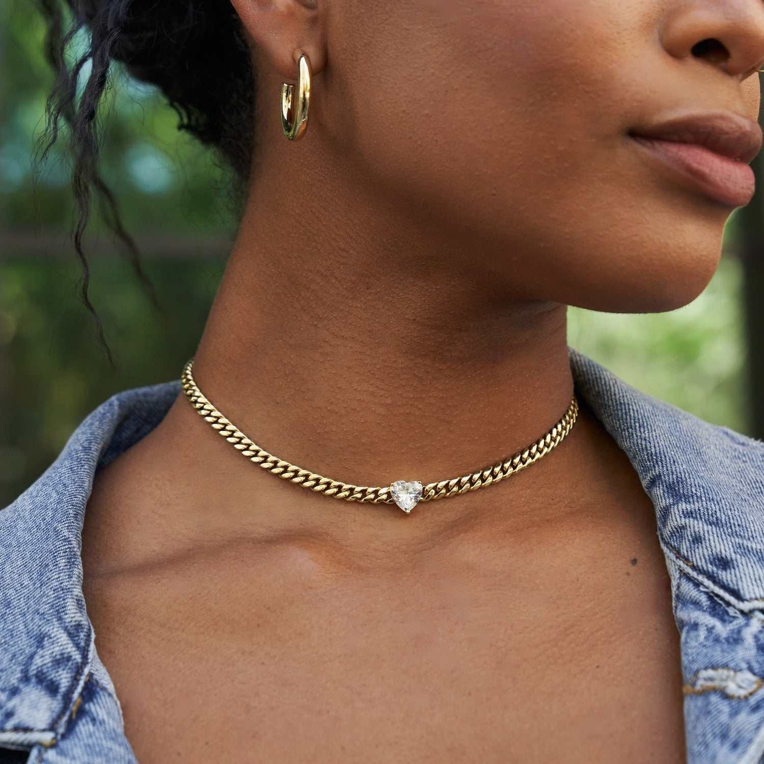 GLD Women Crystal Heart Miami Cuban in Yellow Gold