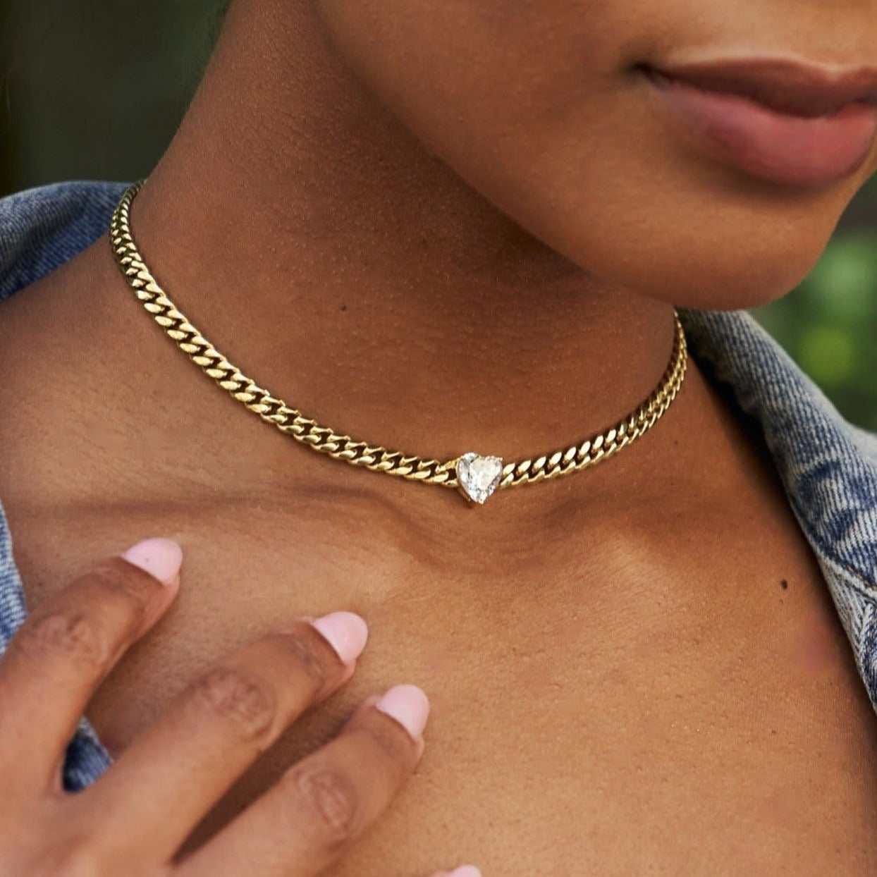 GLD Women Crystal Heart Miami Cuban in Yellow Gold