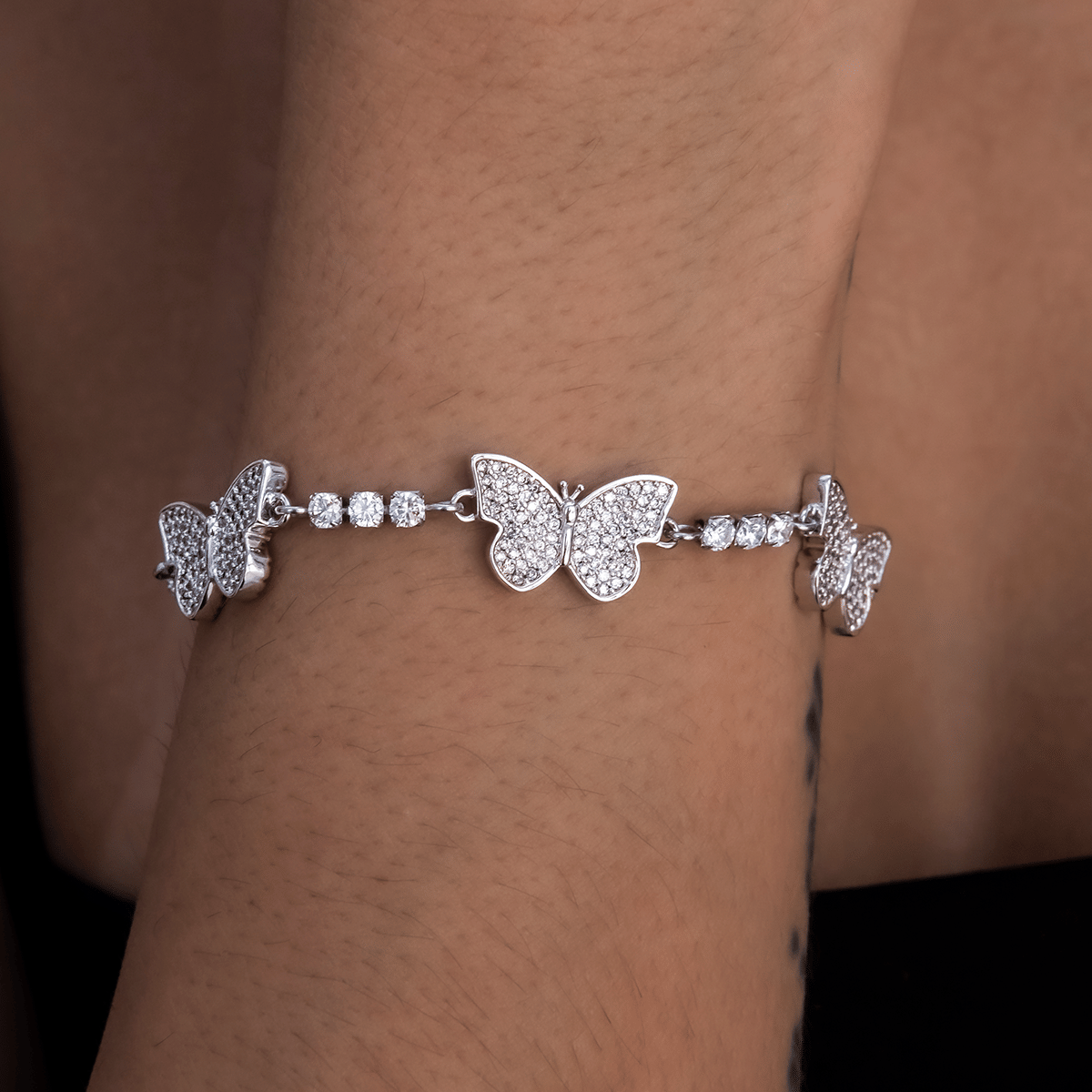 GLD Women Micro Tennis Butterfly Bracelet in White Gold