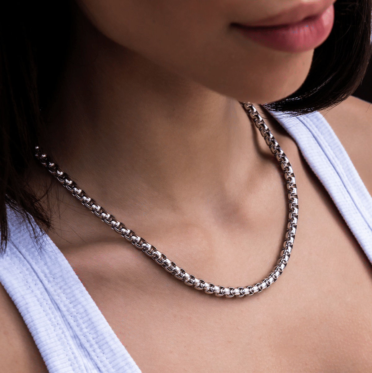 GLD PROMO - WOMEN Rounded Box Chain Necklace - 6 mm