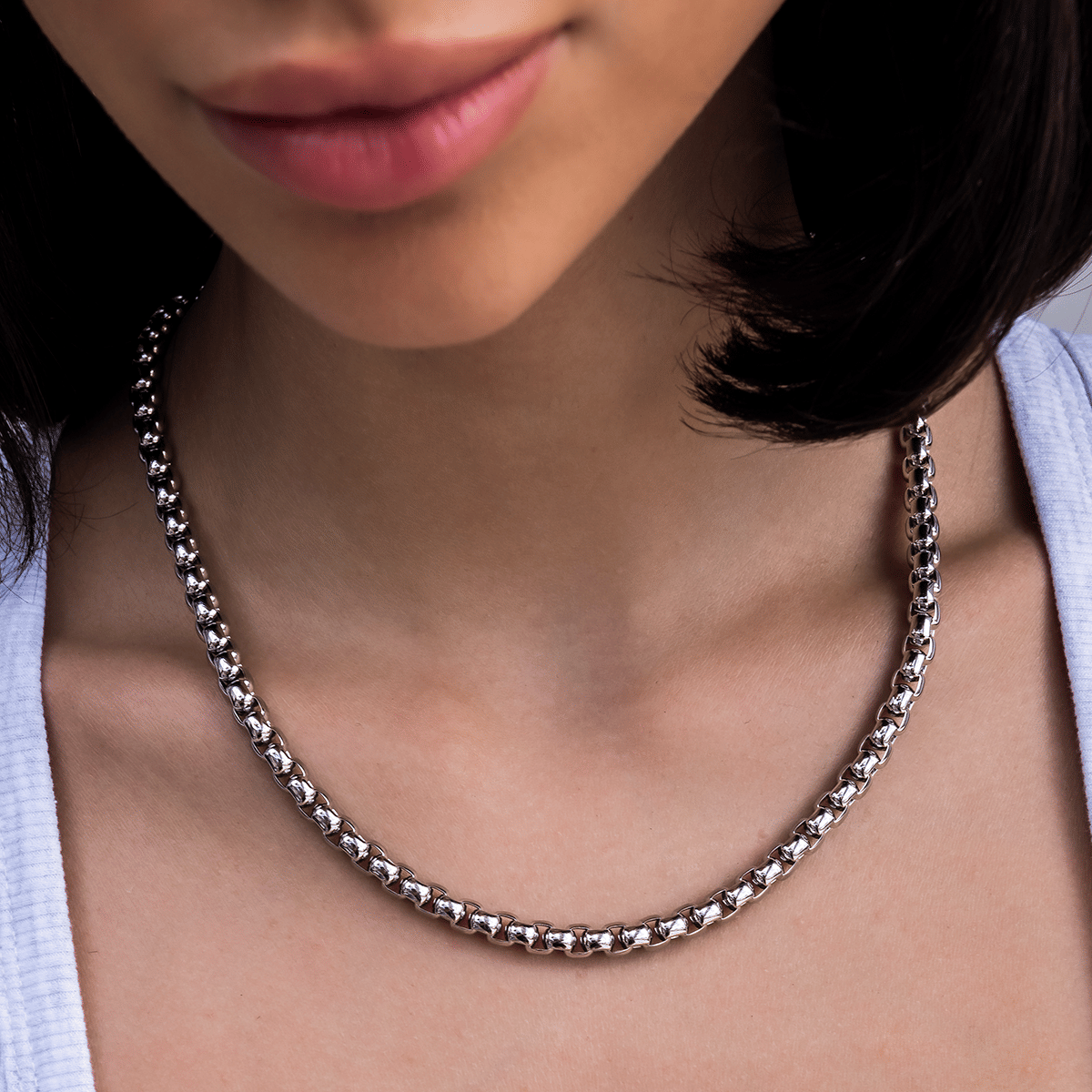 GLD PROMO - WOMEN Rounded Box Chain Necklace - 6 mm