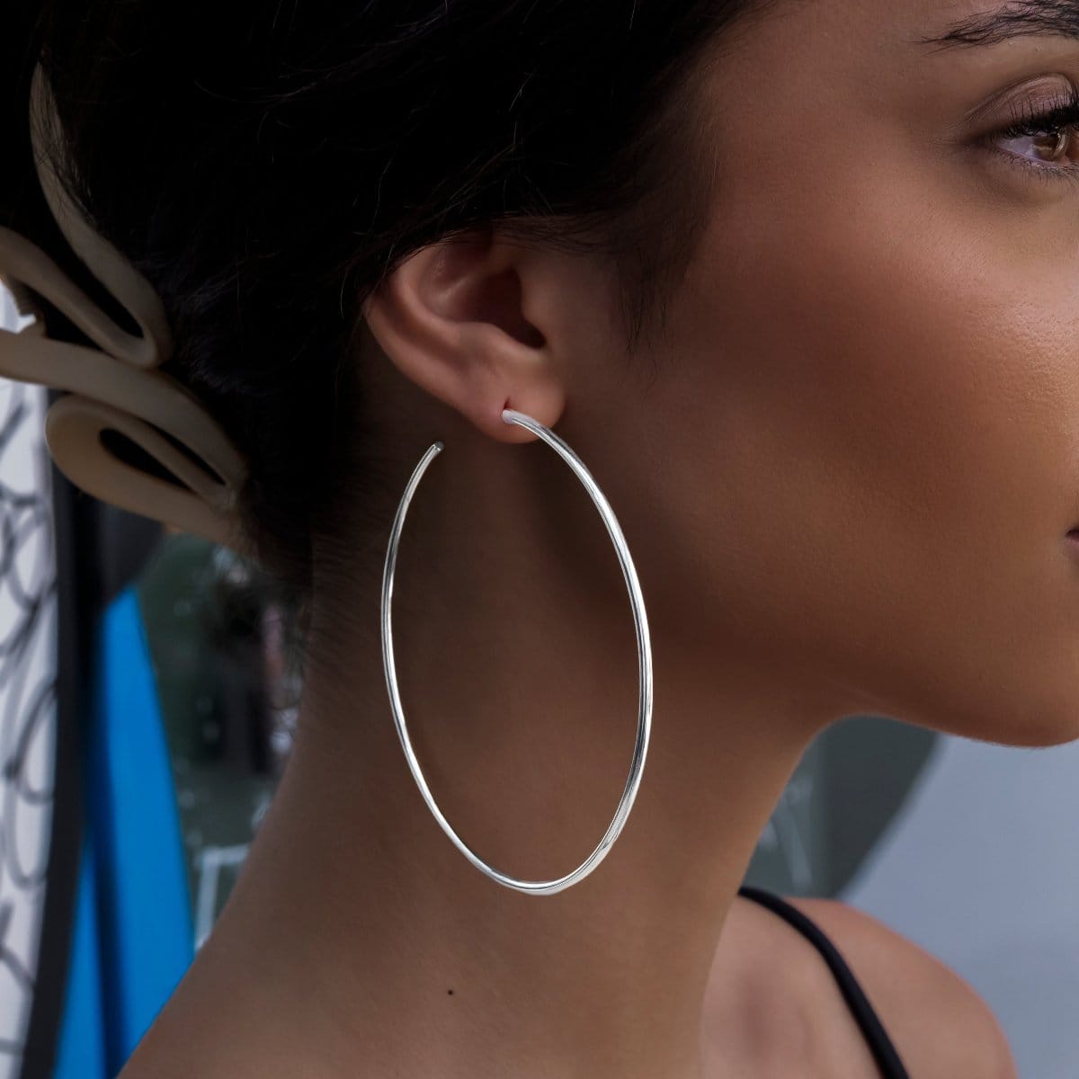 GLD PROMO - WOMEN Plain Hoop Earrings in White Gold