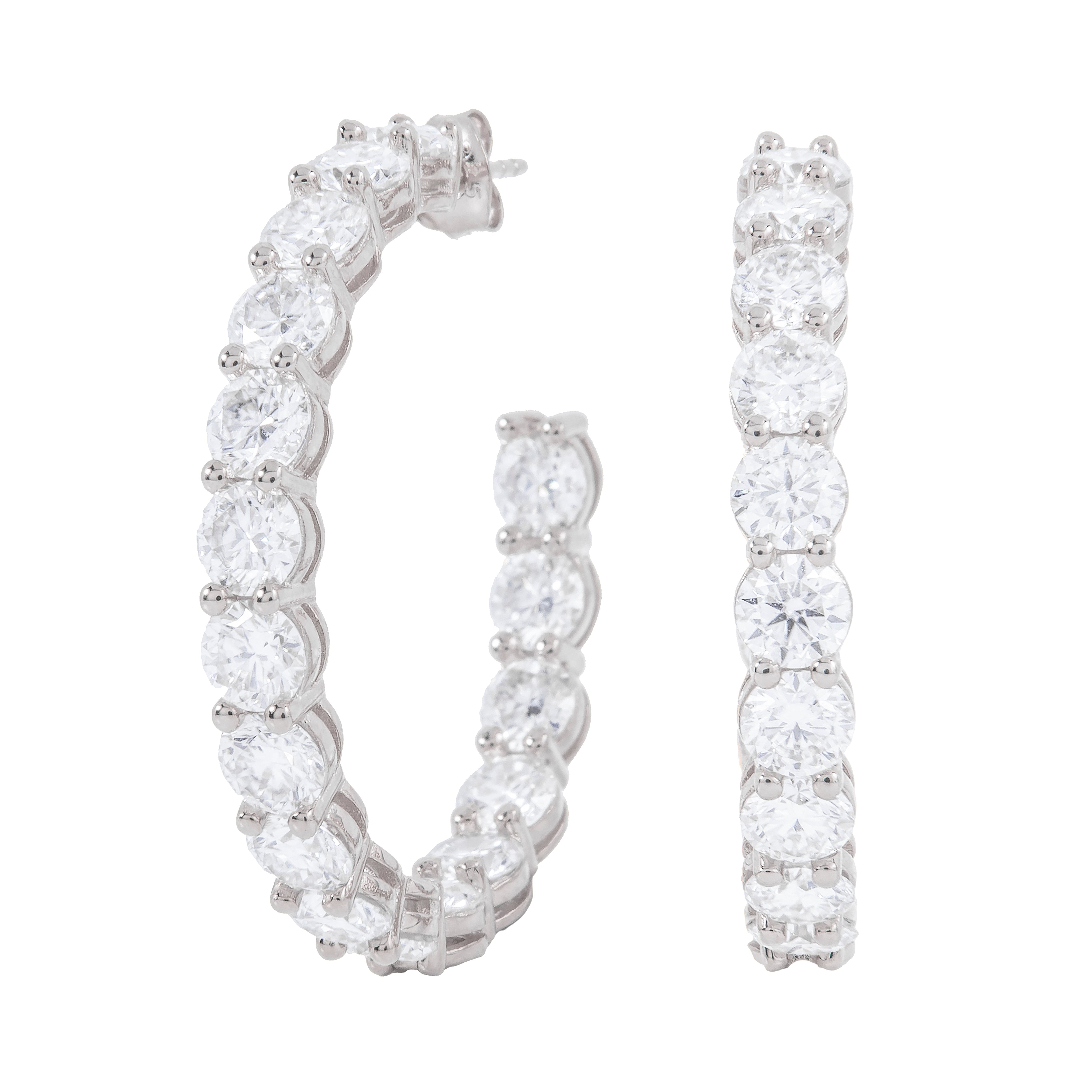 GLD Women 4 mm Moissanite Eternity Hoop Earrings in White Gold Vermeil