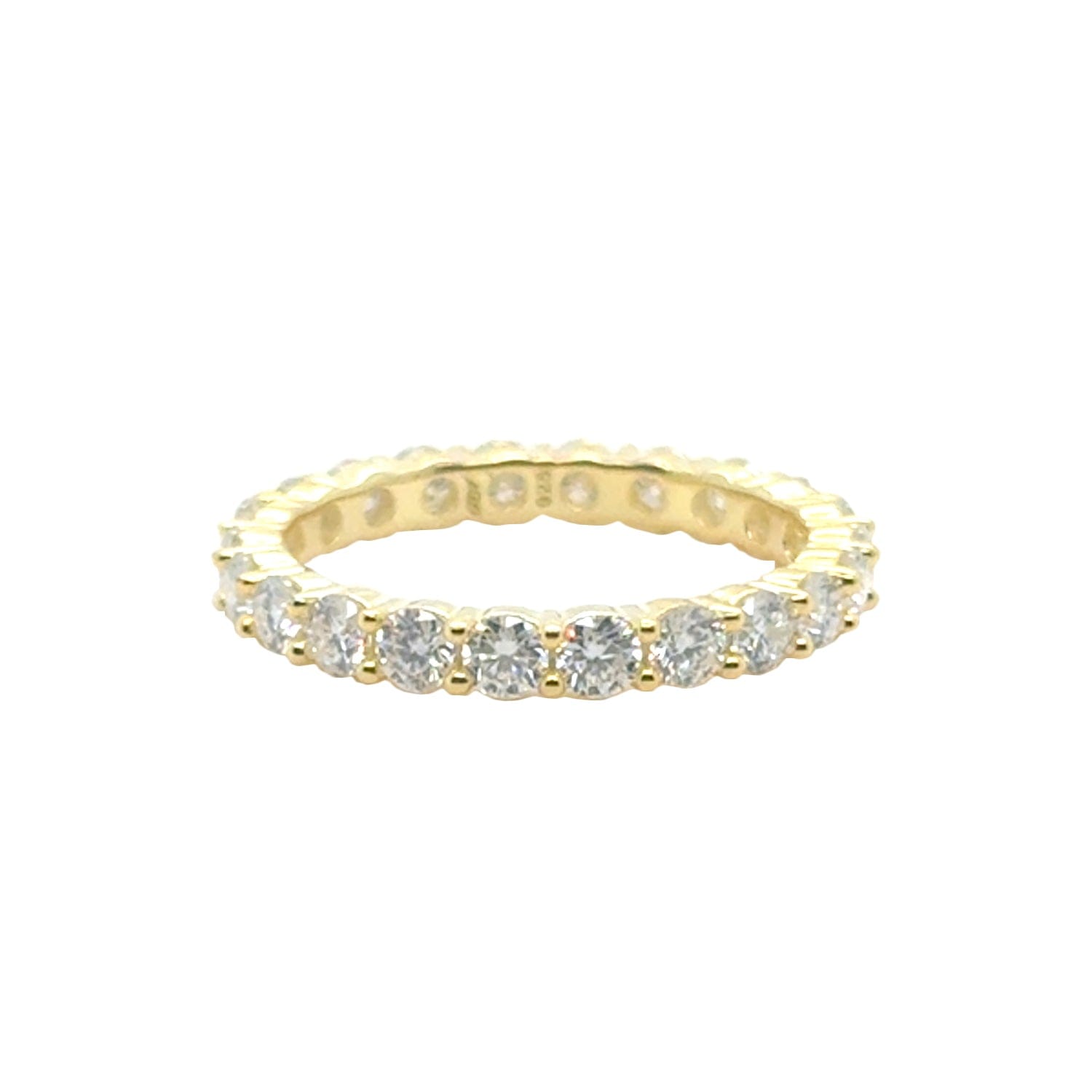 GLD Women Women's 2 mm Round Cut Moissanite Eternity Band Ring in Yellow Gold Vermeil