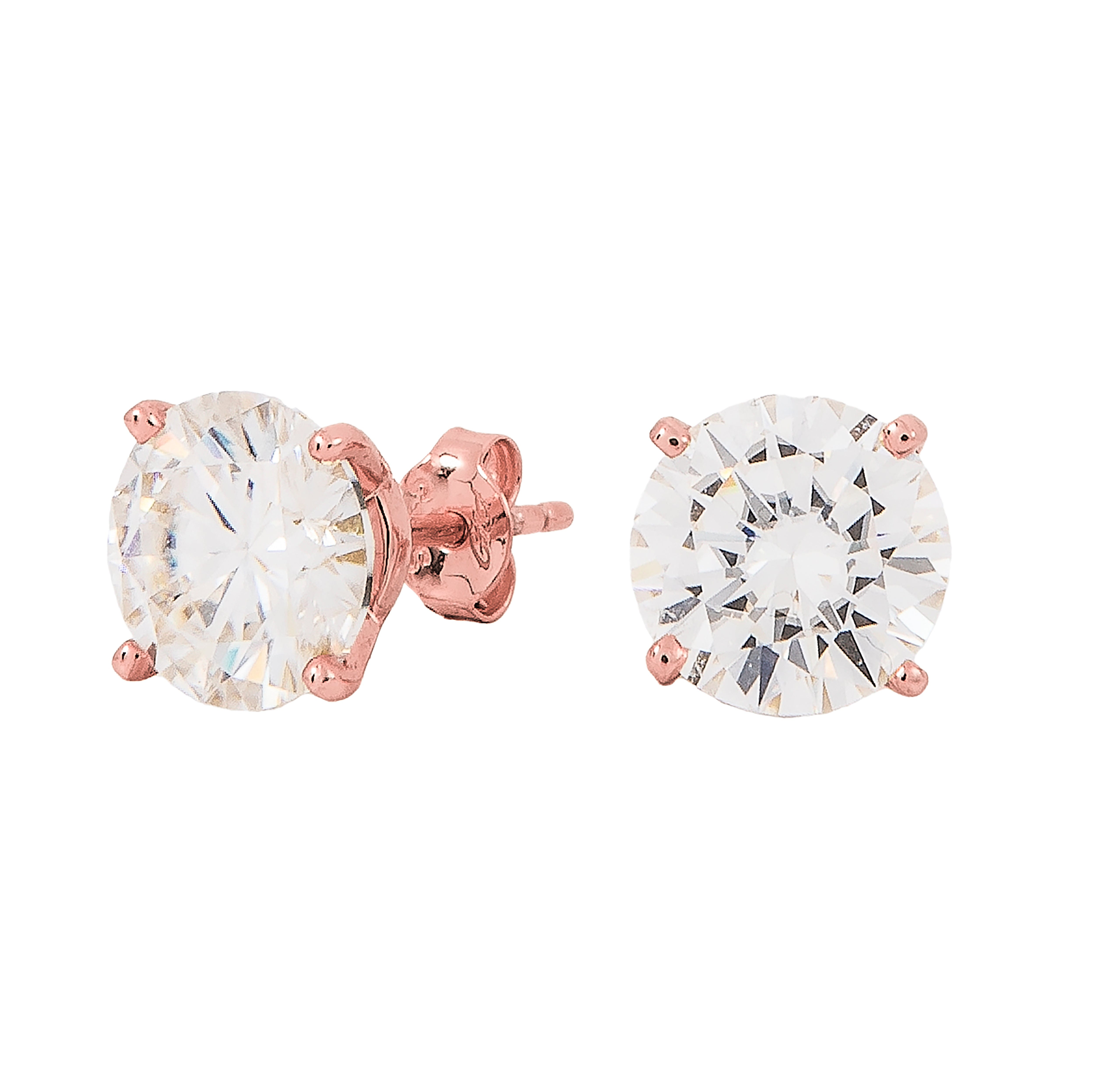 GLD Men 8 mm Round Cut Moissanite Diamond Stud Earrings in Rose Gold Vermeil