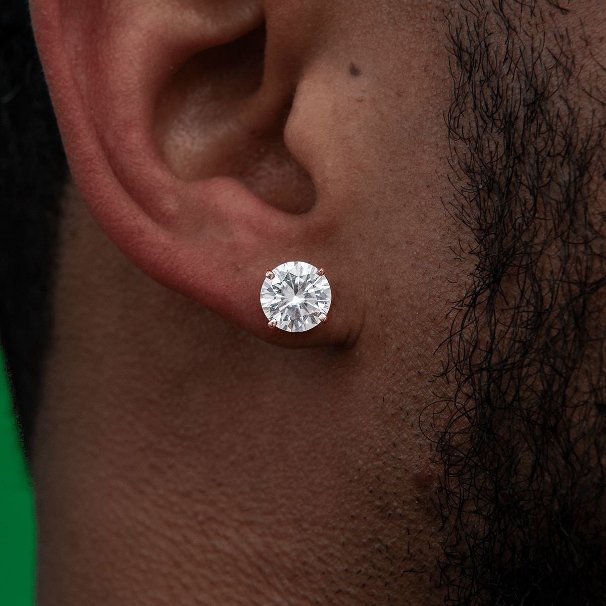GLD Men 8 mm Round Cut Moissanite Diamond Stud Earrings in Rose Gold Vermeil