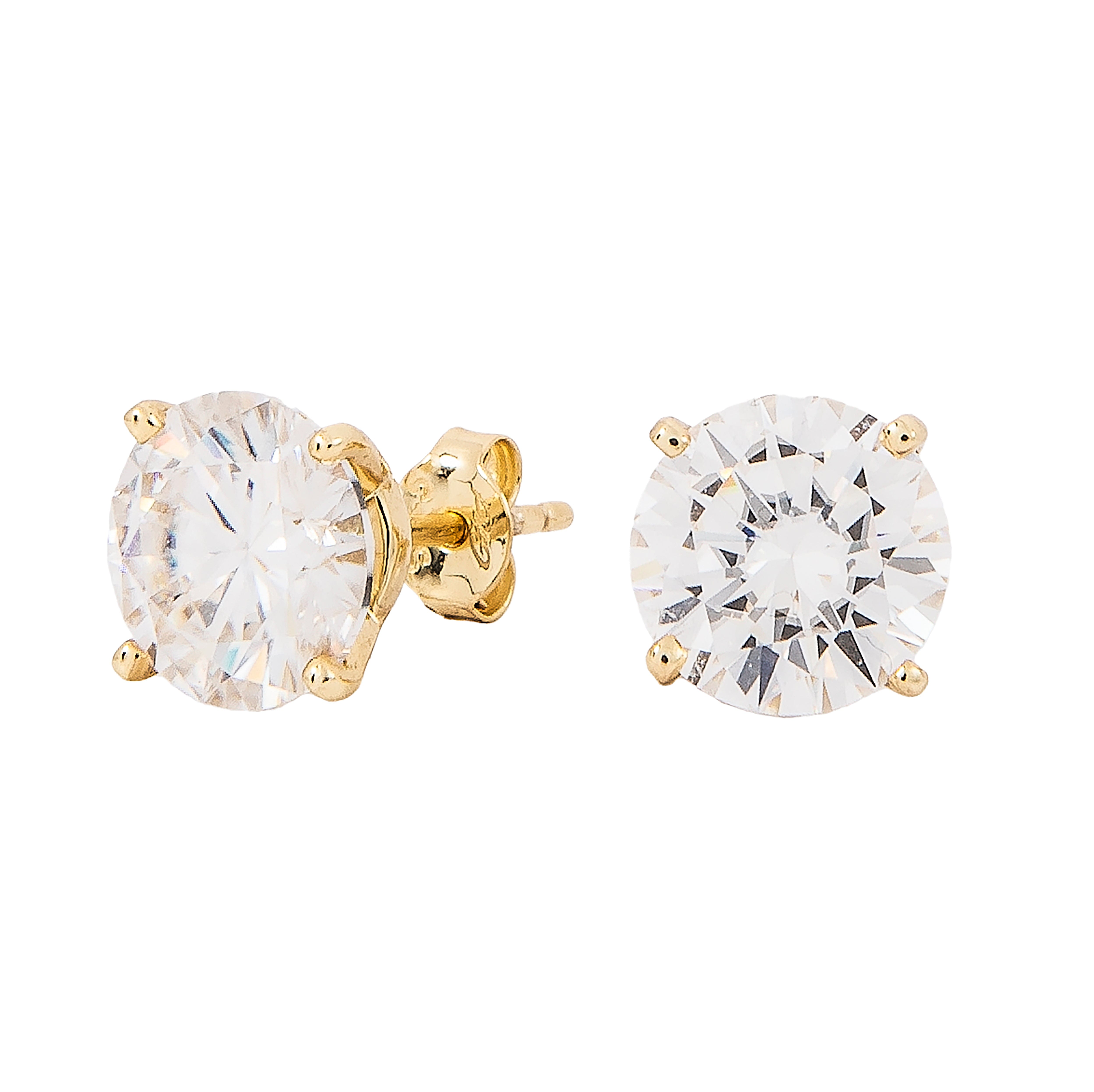 GLD Men 8 mm Round Cut Moissanite Diamond Stud Earrings in Yellow Gold Vermeil