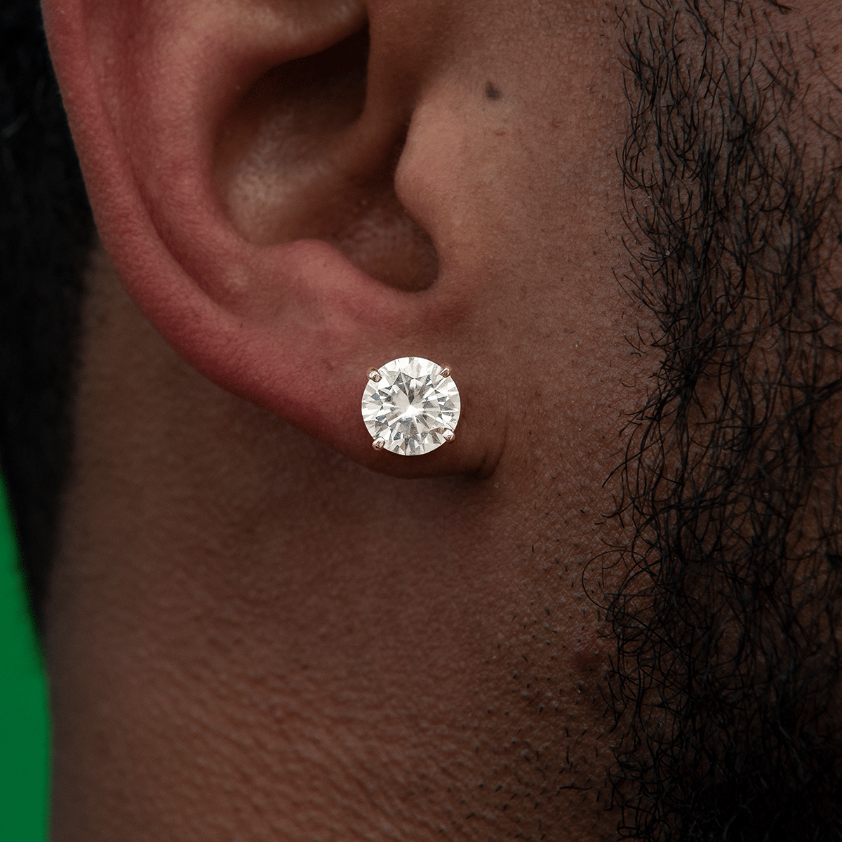 GLD Men 8 mm Round Cut Moissanite Diamond Stud Earrings in Yellow Gold Vermeil