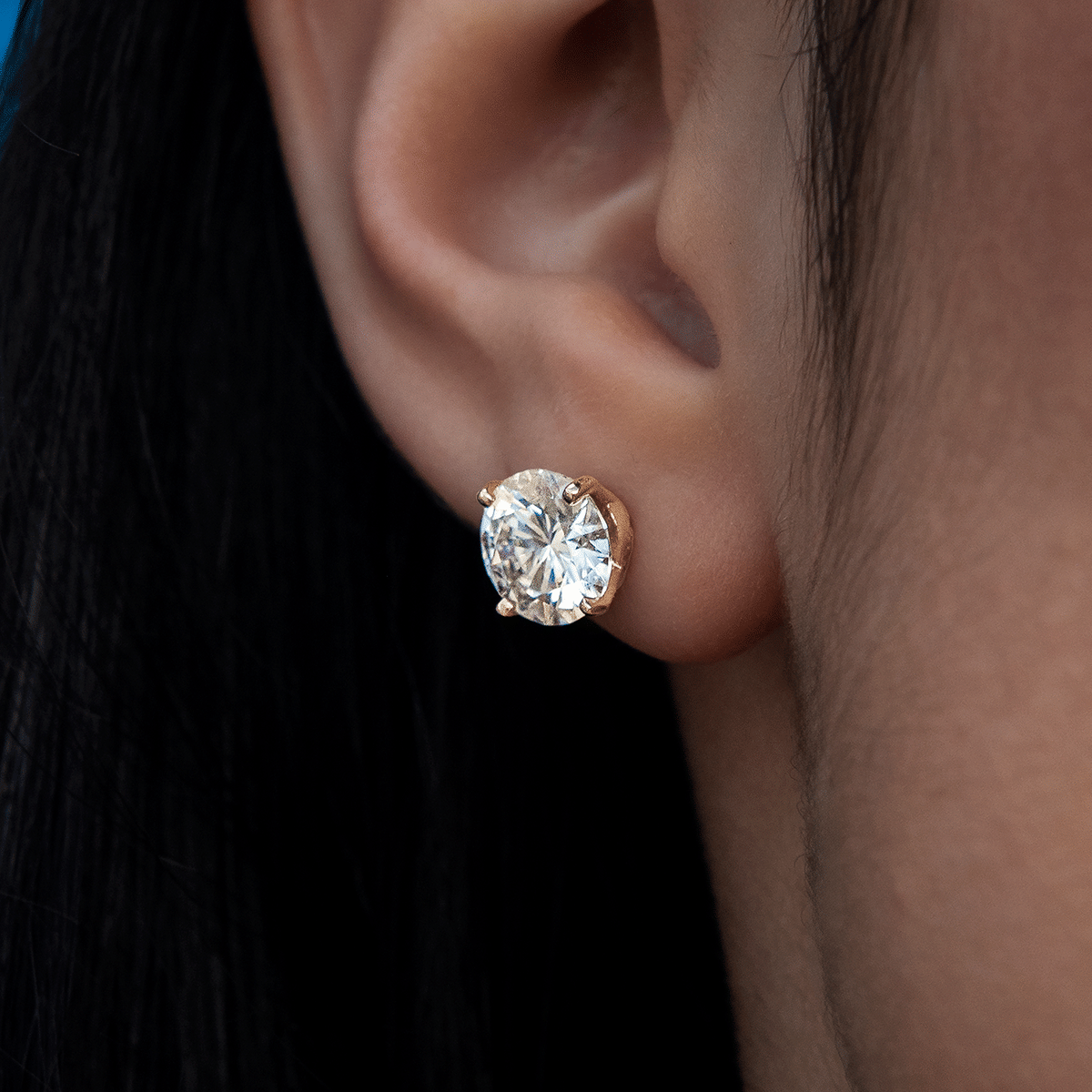 GLD Women 8 mm Round Cut Moissanite Diamond Stud Earrings in Yellow Gold Vermeil