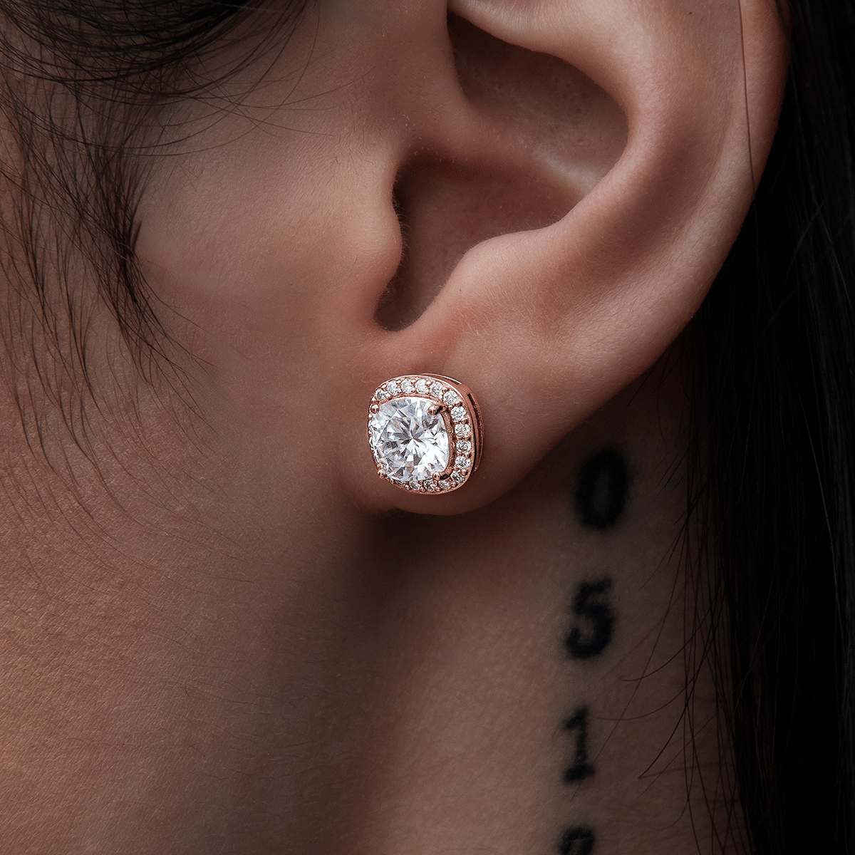 GLD Women Cushion Cut Moissanite Earrings in Rose Gold Vermeil