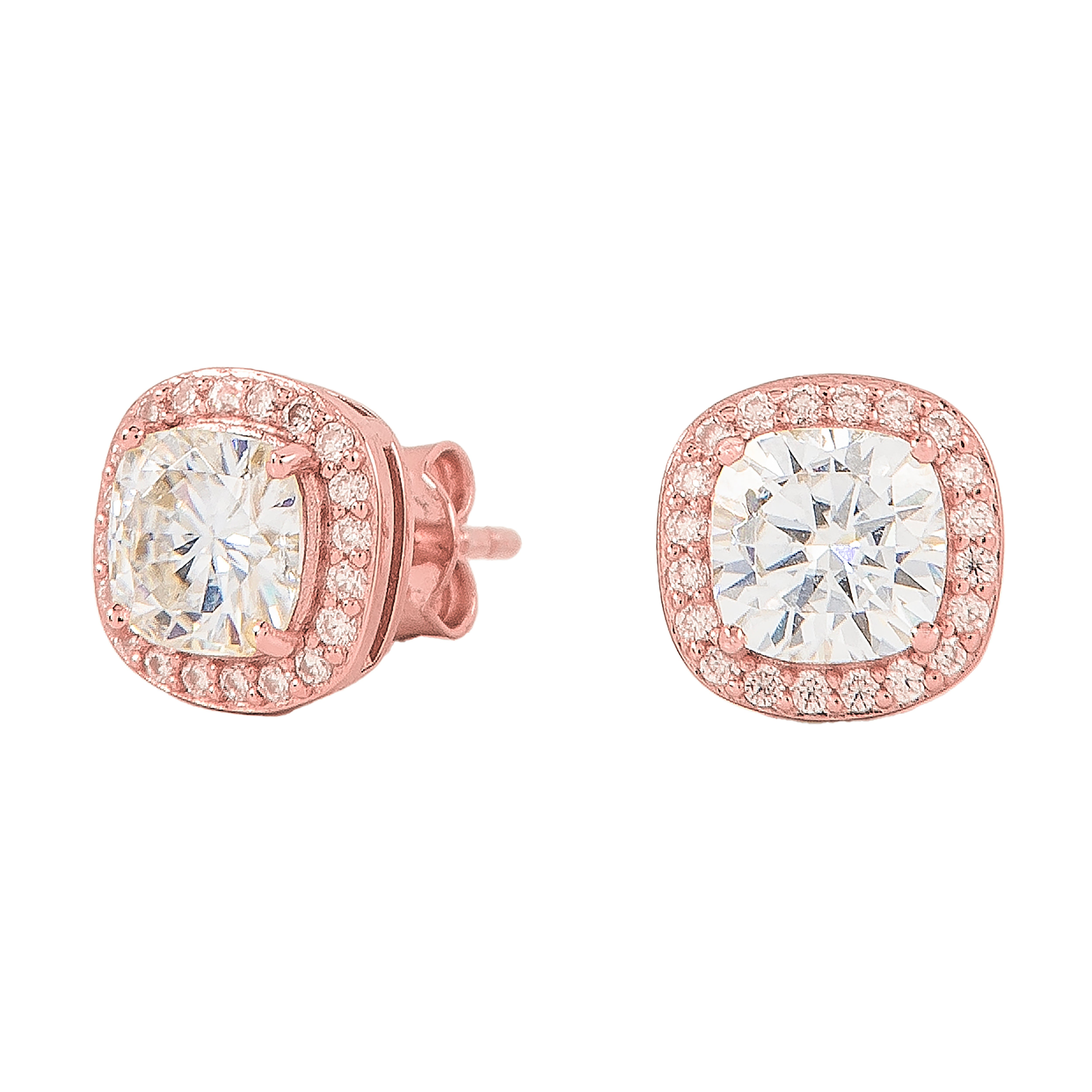 GLD Men Cushion Cut Moissanite Earrings in Rose Gold Vermeil
