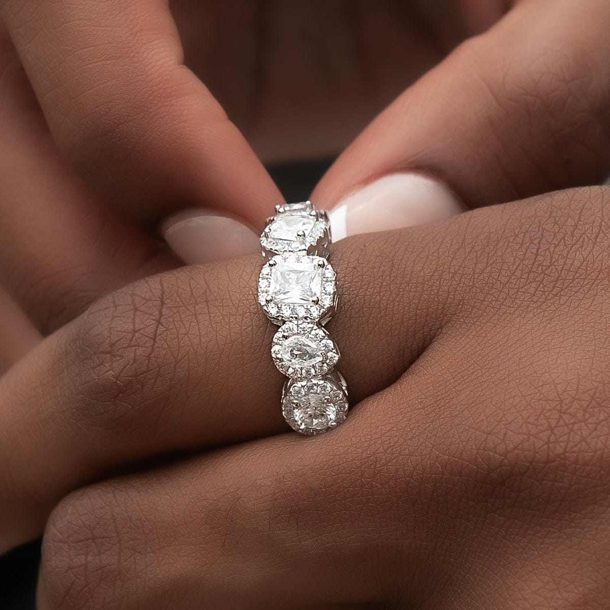 GLD PROMO - WOMEN Mixed Diamond Pave Ring in White Gold Vermeil